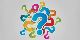 A graphic of several question marks for the blog article on good questions to ask a hiring manager in a job interview.